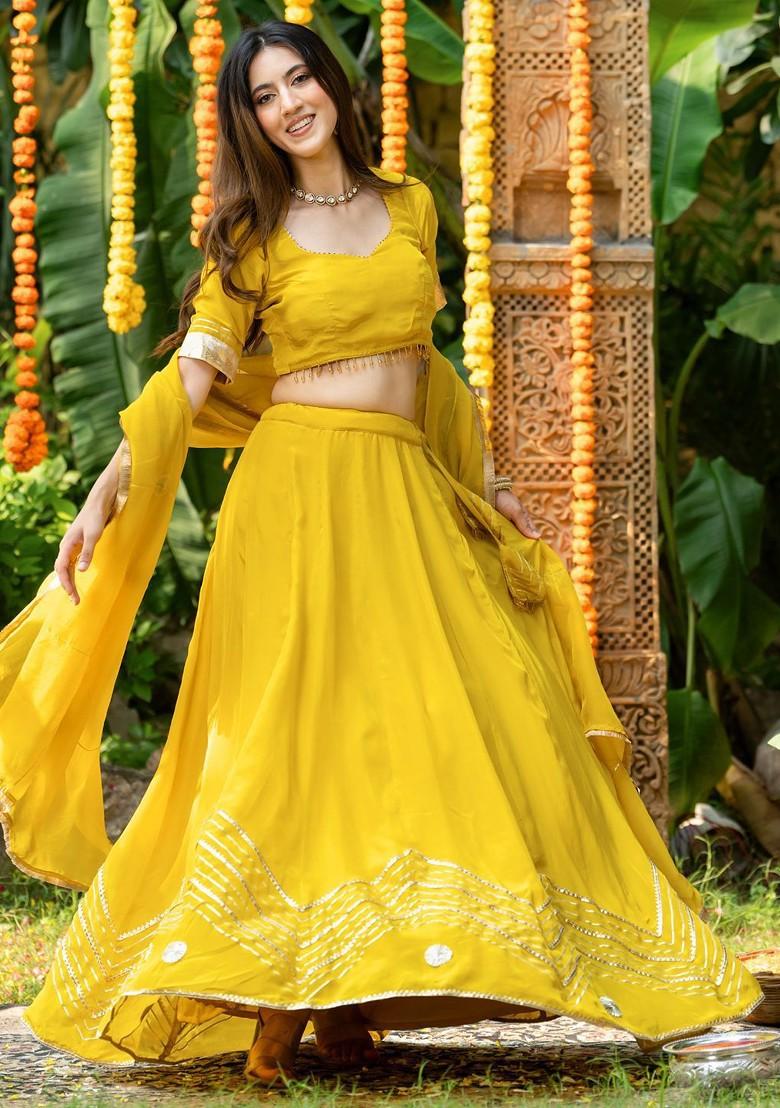 Yellow Emboridered Blended Lehenga Choli