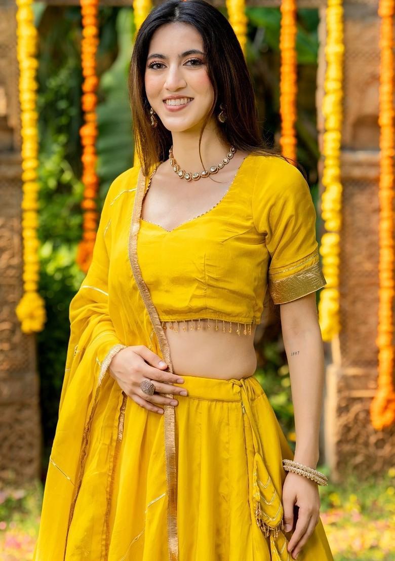 Yellow Emboridered Blended Lehenga Choli - Indya