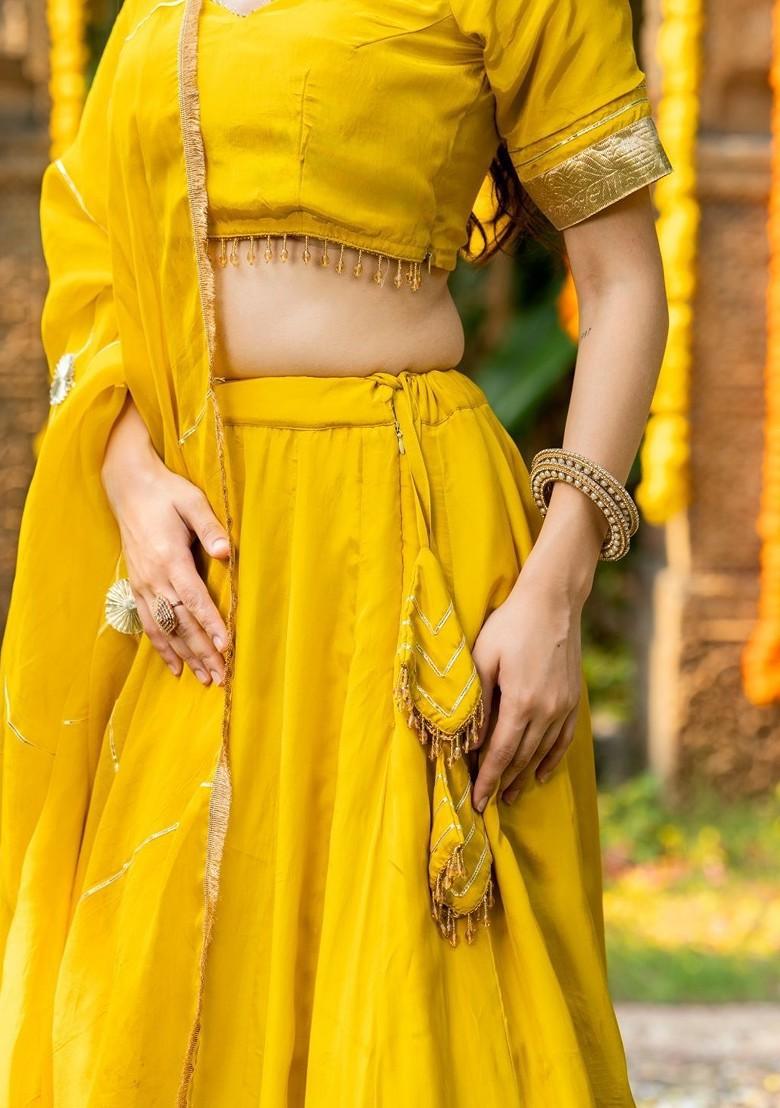 Yellow Emboridered Blended Lehenga Choli