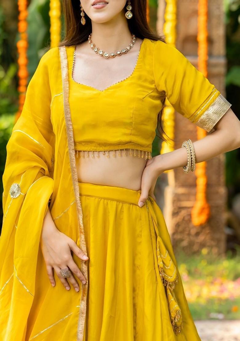Yellow Emboridered Blended Lehenga Choli - Indya