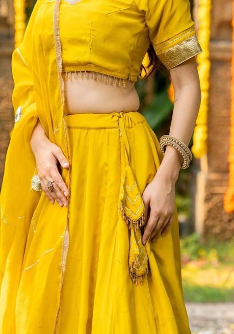 Yellow Emboridered Blended Lehenga Choli