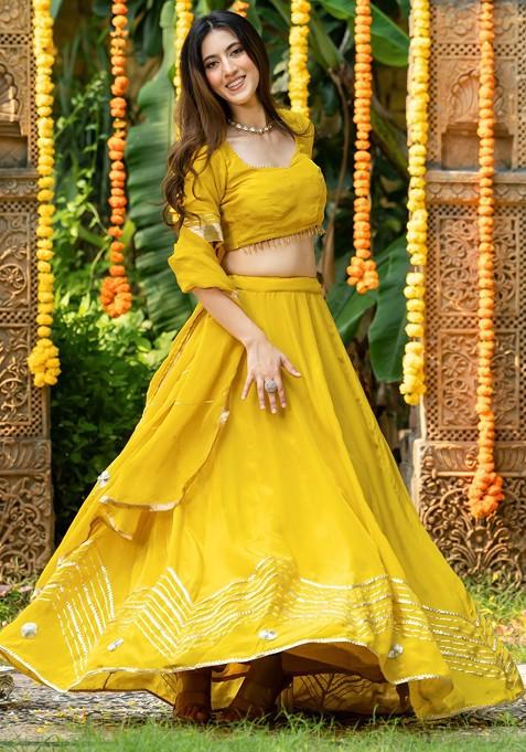 Yellow Emboridered Blended Lehenga Choli
