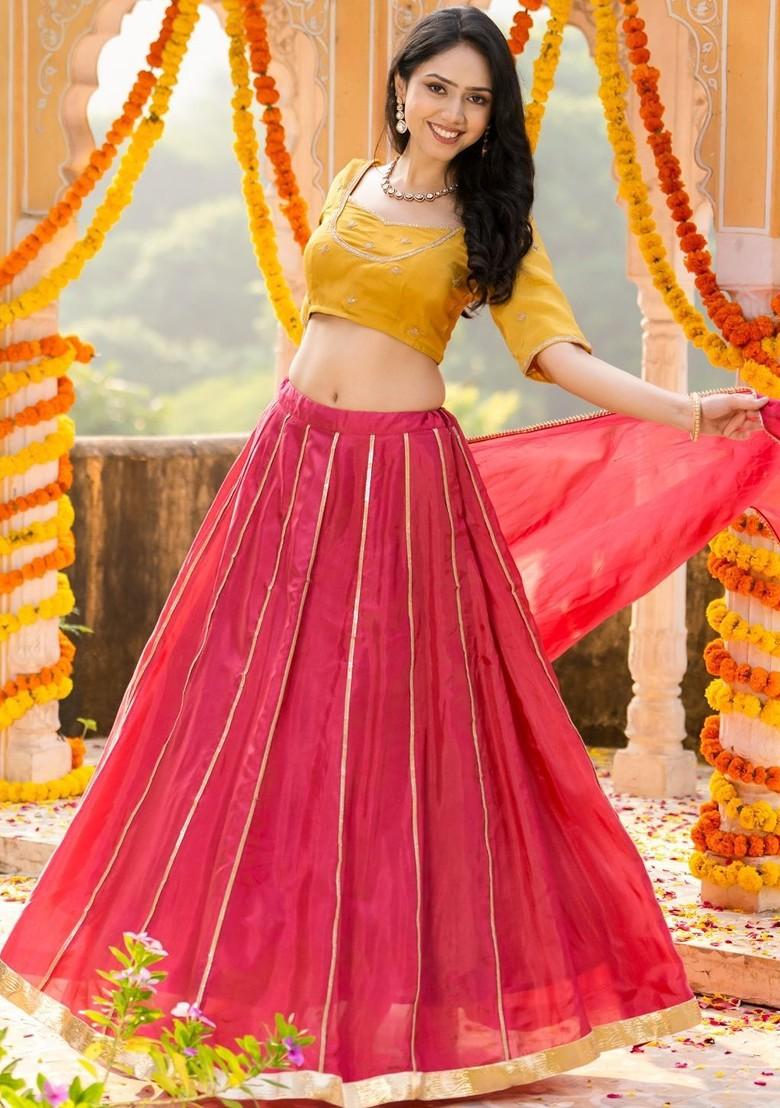 Red Emboridered Blended Lehenga Choli - Indya