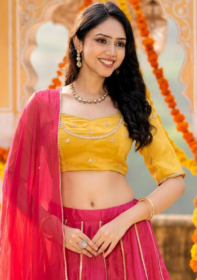 Red Emboridered Blended Lehenga Choli - Indya