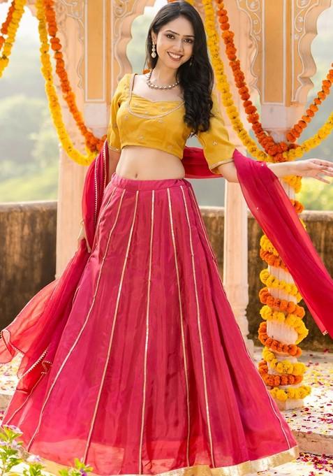 Red Emboridered Blended Lehenga Choli