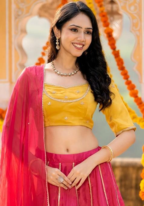 Red Emboridered Blended Lehenga Choli