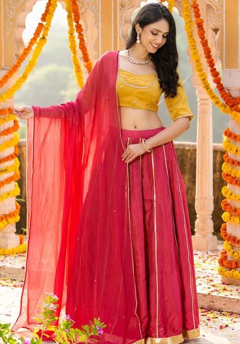 Red Emboridered Blended Lehenga Choli