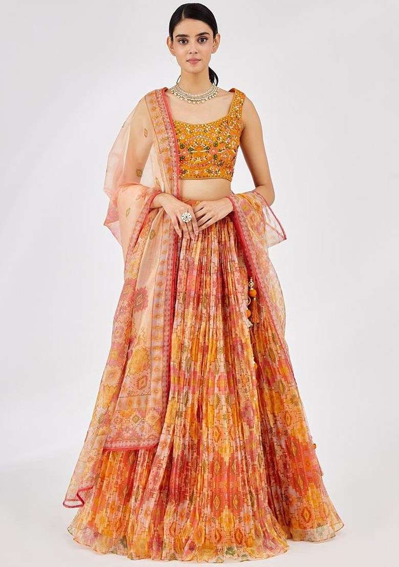 Yellow Emboridered Blended Lehenga Choli - Indya