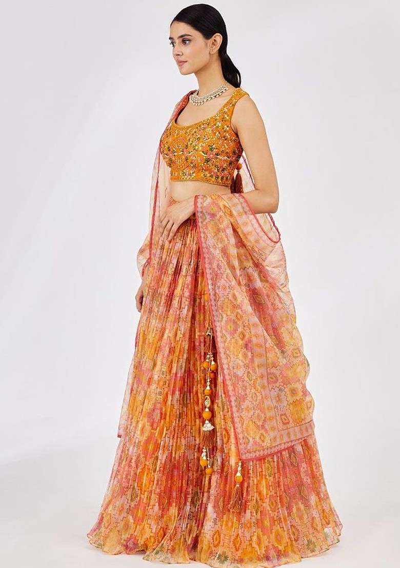 Yellow Emboridered Blended Lehenga Choli - Indya