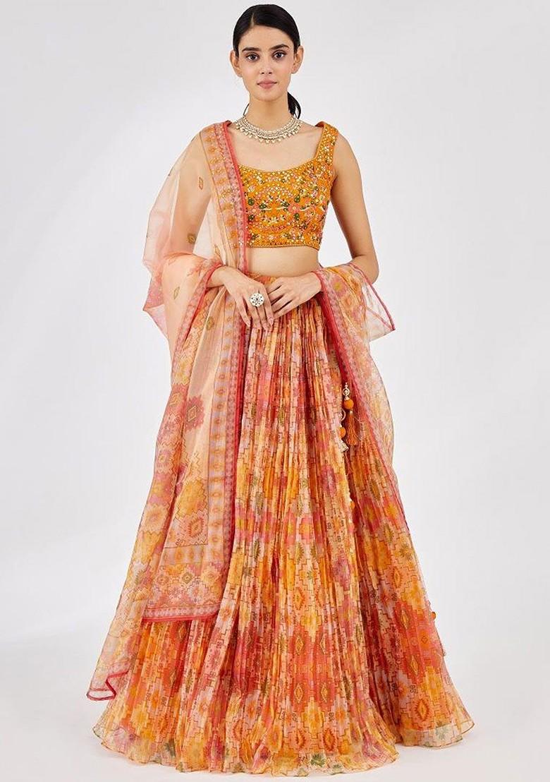 Yellow Emboridered Blended Lehenga Choli - Indya