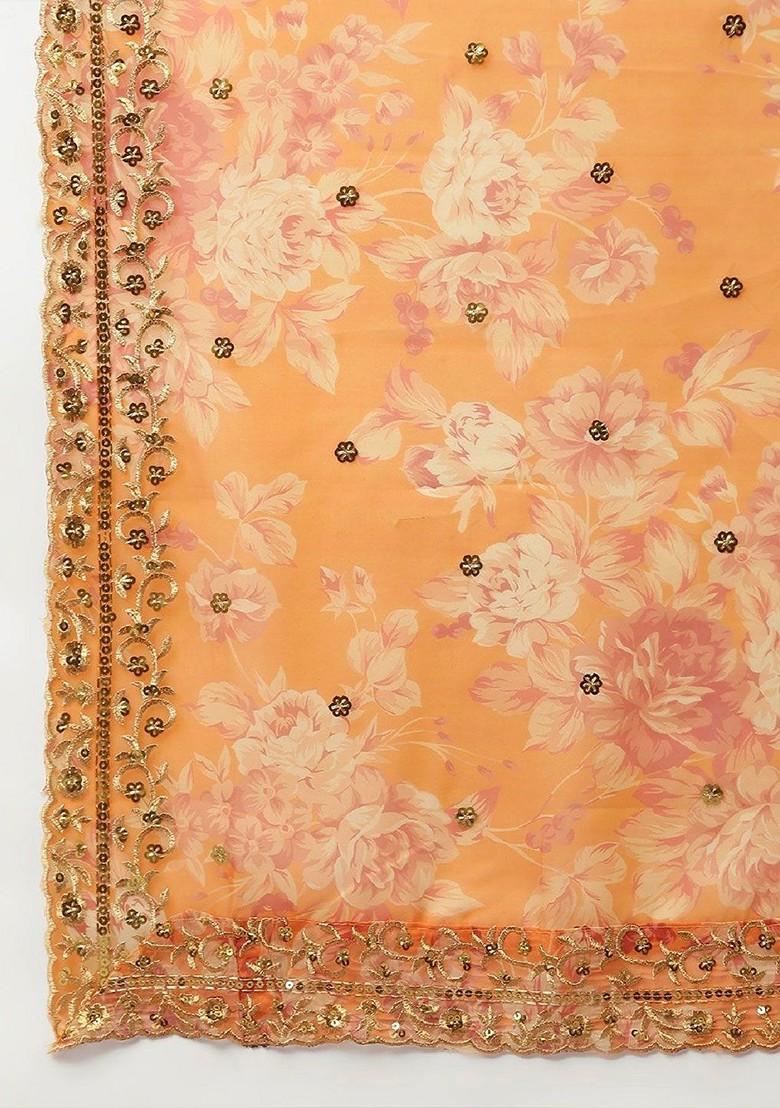 Orange Emboridered Blended Lehenga Choli - Indya