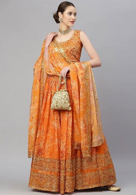 Orange Emboridered Blended Lehenga Choli — view on Indya