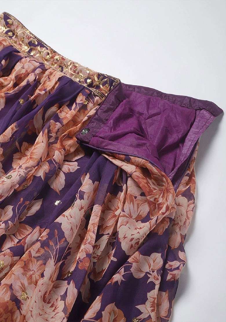 Purple Emboridered Blended Lehenga Choli - Indya