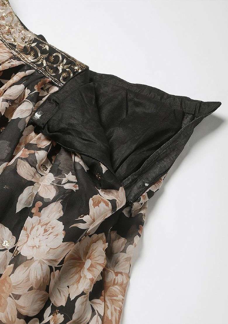 Black Emboridered Blended Lehenga Choli - Indya