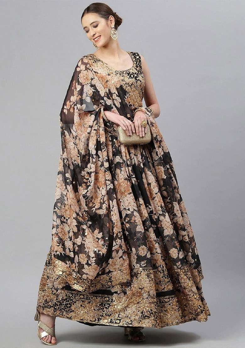 Black Emboridered Blended Lehenga Choli - Indya