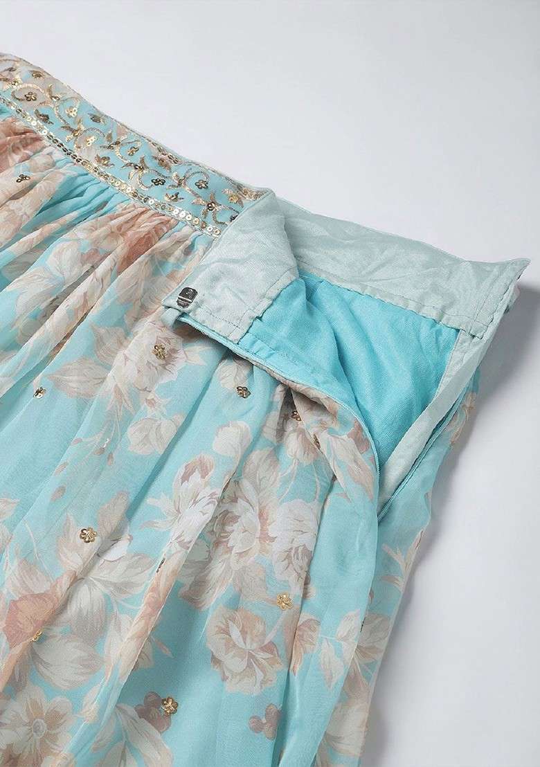 Blue Emboridered Blended Lehenga Choli - Indya