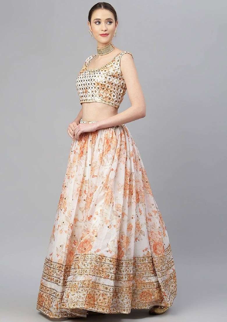 White Emboridered Blended Lehenga Choli - Indya