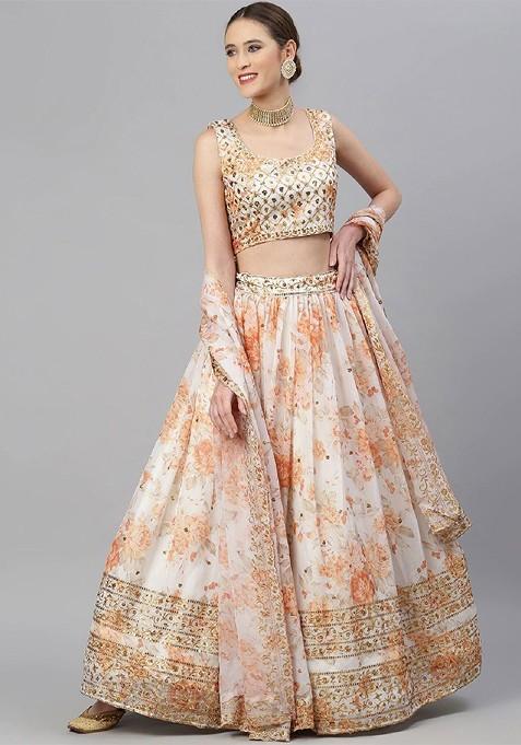 White Emboridered Blended Lehenga Choli — view on Indya