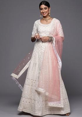 Off White Emboridered Blended Lehenga Choli