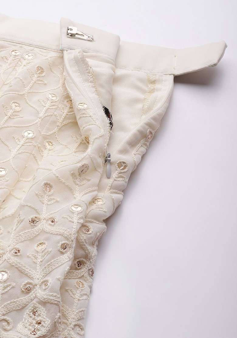 Off White Emboridered Blended Lehenga Choli - Indya