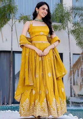 Yellow Embellished Blended Lehenga Choli