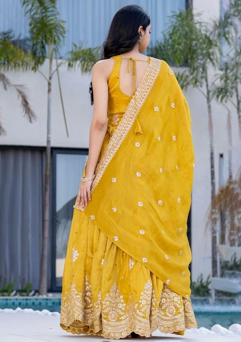 Yellow Embellished Blended Lehenga Choli