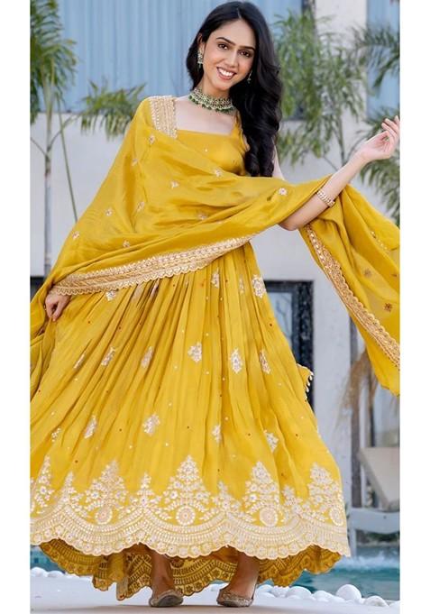 Yellow Embellished Blended Lehenga Choli