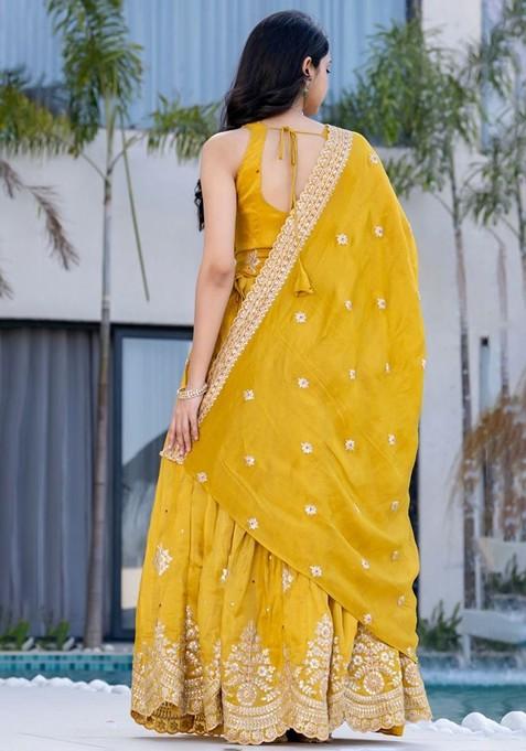 Yellow Embellished Blended Lehenga Choli