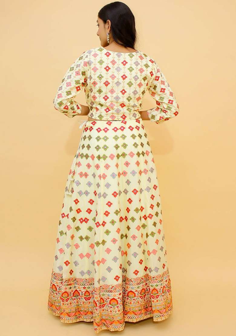 Cream Emboridered Blended Lehenga Choli - Indya