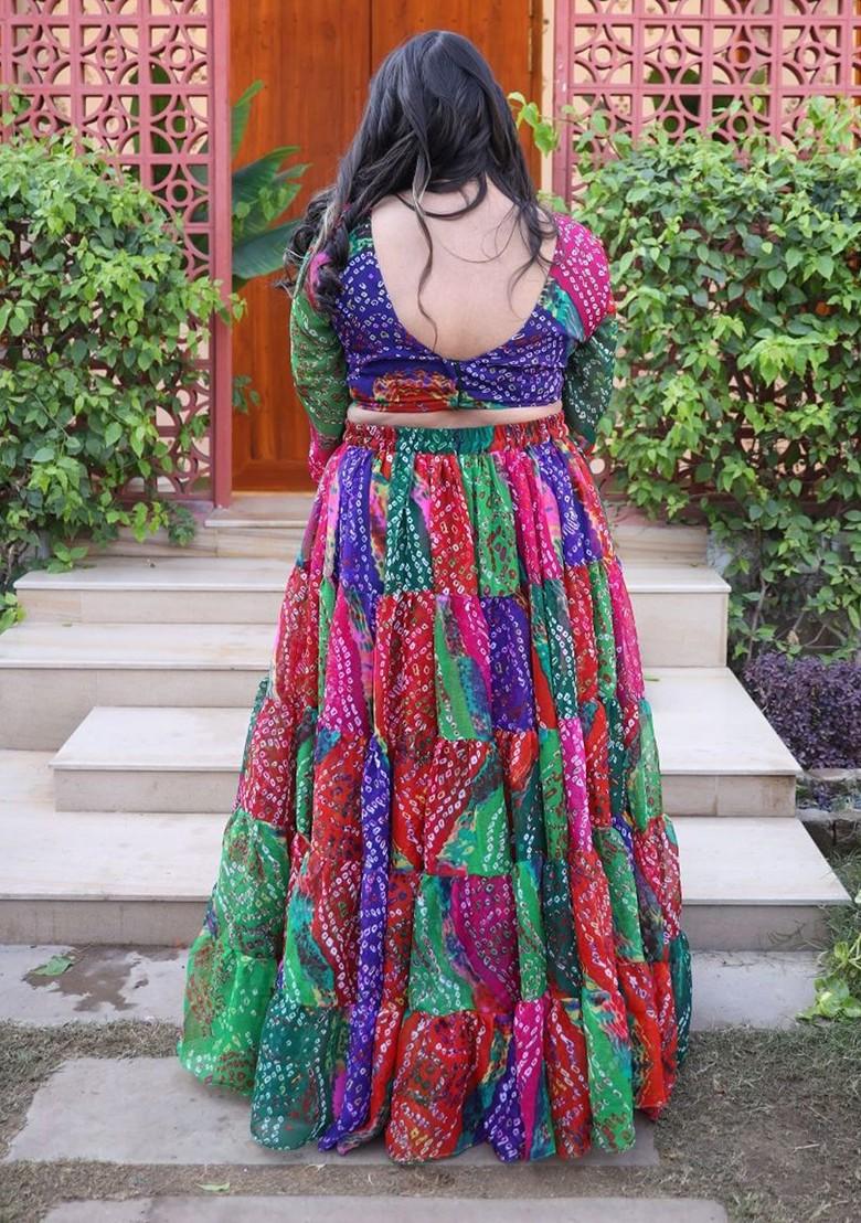 Red Printed Blended Lehenga Choli - Indya