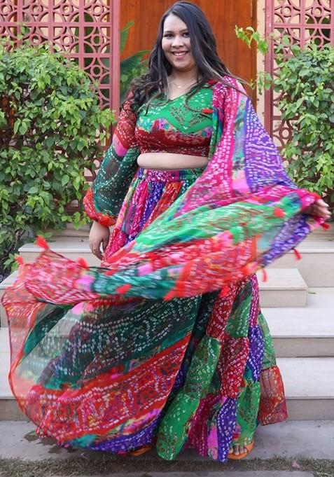 Red Printed Blended Lehenga Choli