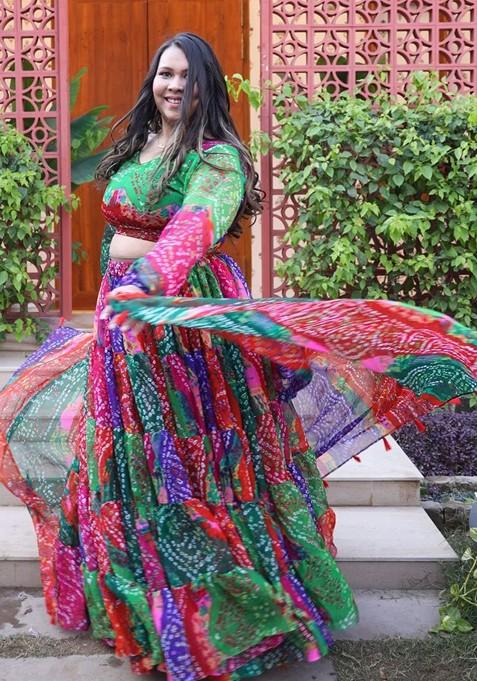 Red Printed Blended Lehenga Choli