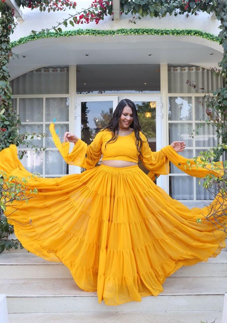 Yellow Emboridered Blended Lehenga Choli - Indya
