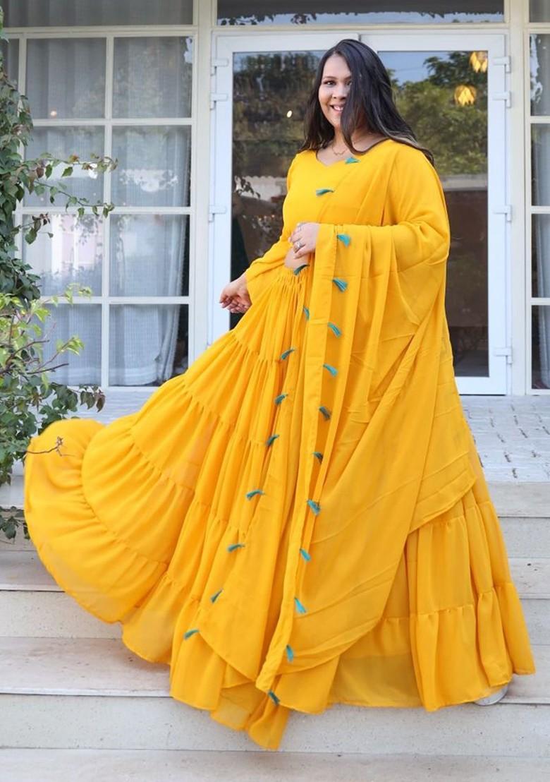 Yellow Emboridered Blended Lehenga Choli - Indya