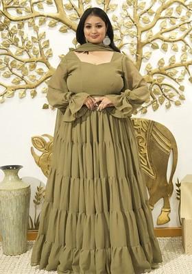 Olive Emboridered Blended Lehenga Choli