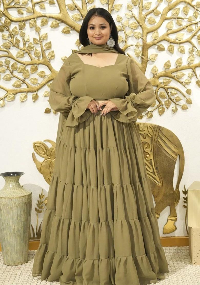 Olive Emboridered Blended Lehenga Choli - Indya