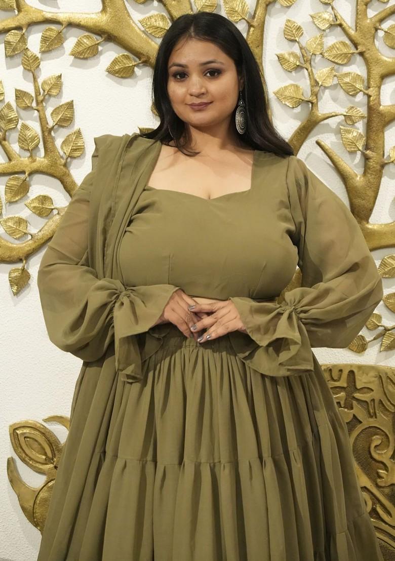 Olive Emboridered Blended Lehenga Choli - Indya