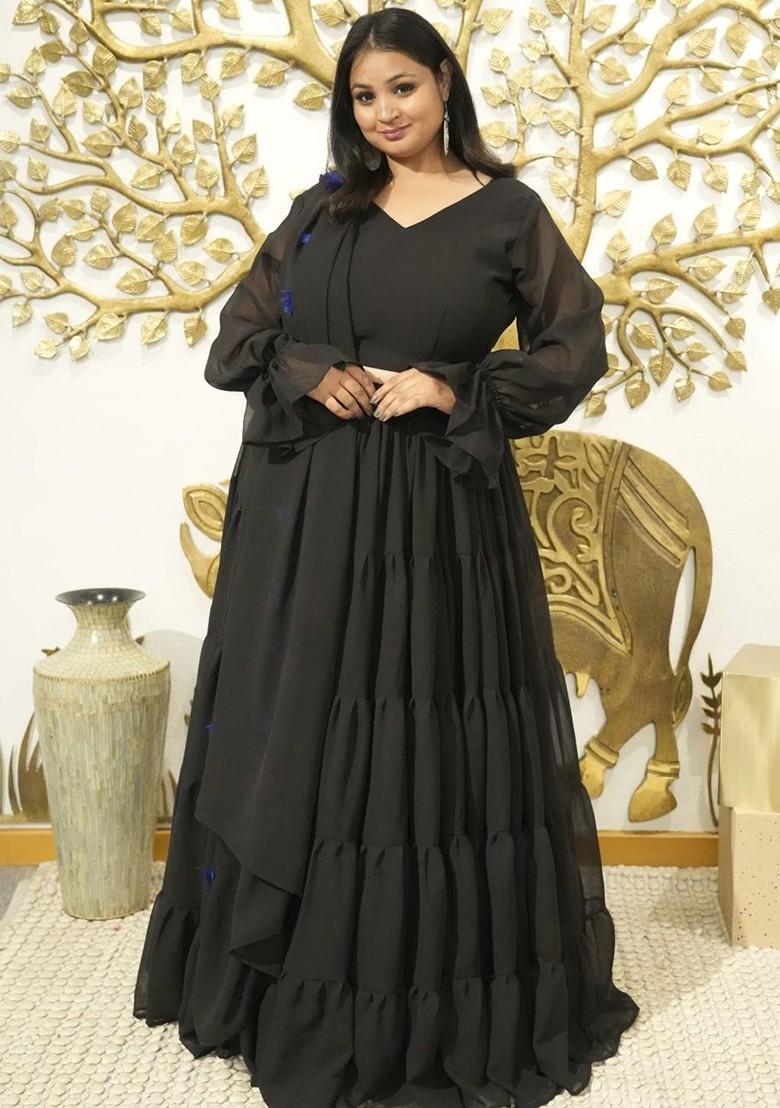 Black Emboridered Blended Lehenga Choli - Indya