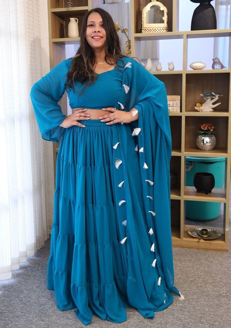 Blue Emboridered Blended Lehenga Choli - Indya