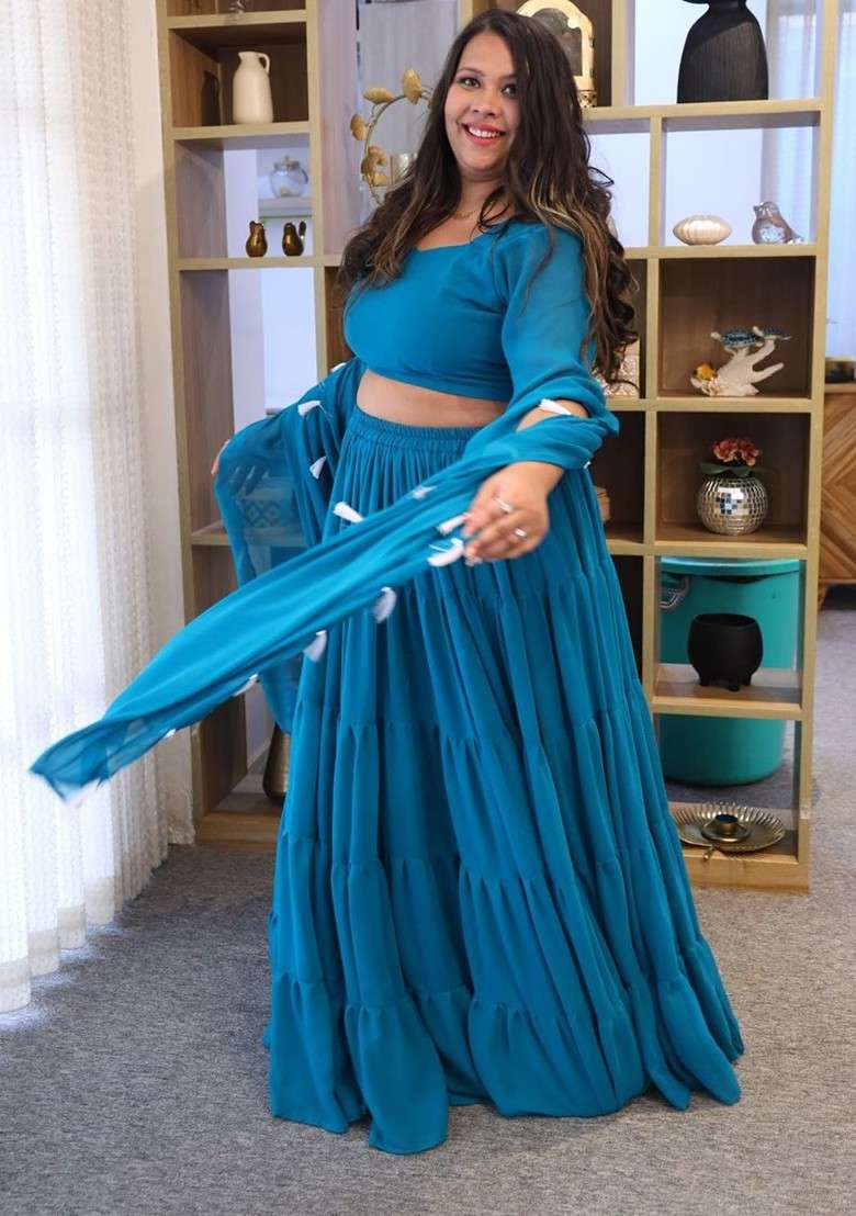 Blue Emboridered Blended Chaniya Choli Set For Navratri And Garba - Indya