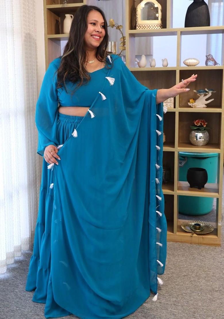 Blue Emboridered Blended Lehenga Choli - Indya