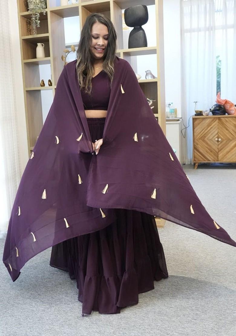 Burgundy Emboridered Blended Lehenga Choli