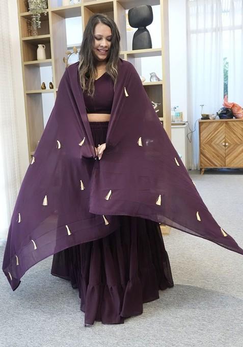 Burgundy Emboridered Blended Lehenga Choli