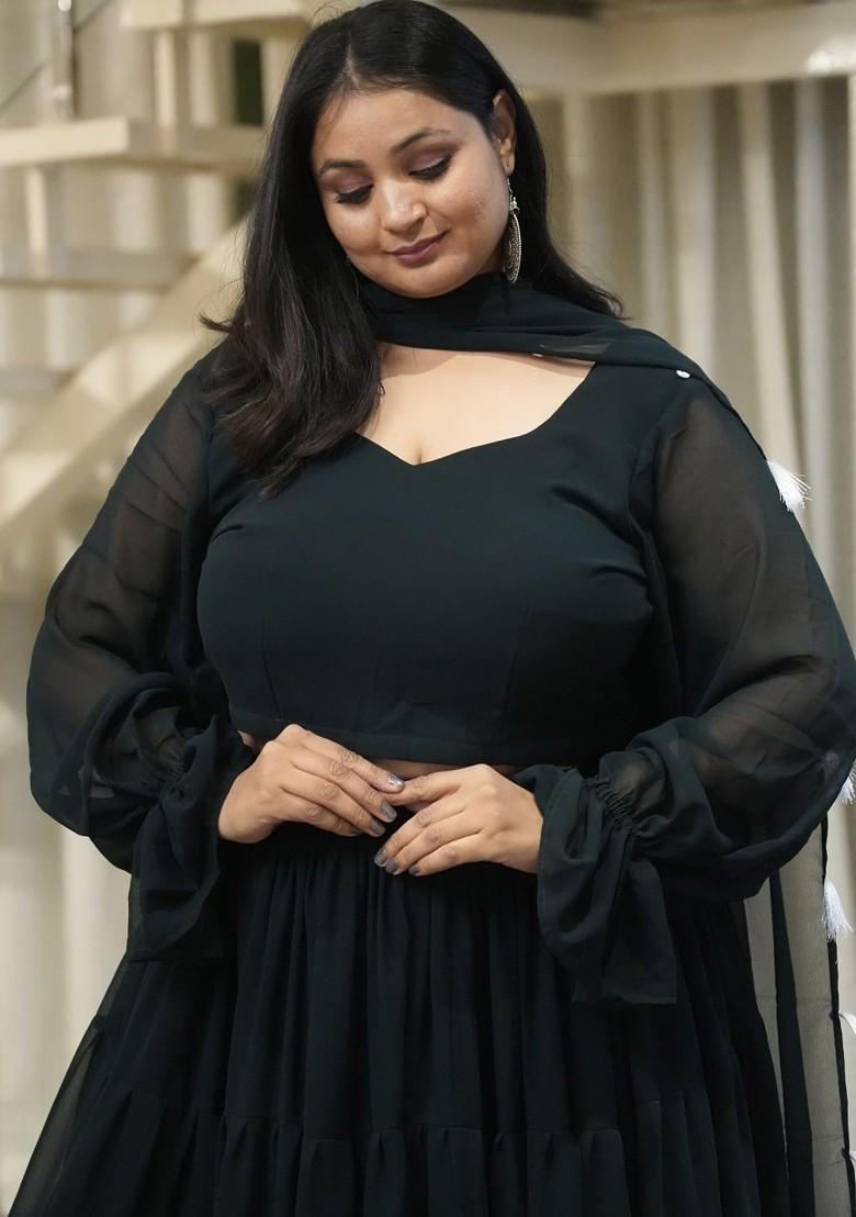 Black Emboridered Blended Lehenga Choli - Indya