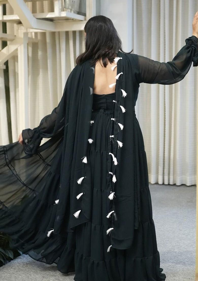 Black Emboridered Blended Lehenga Choli - Indya