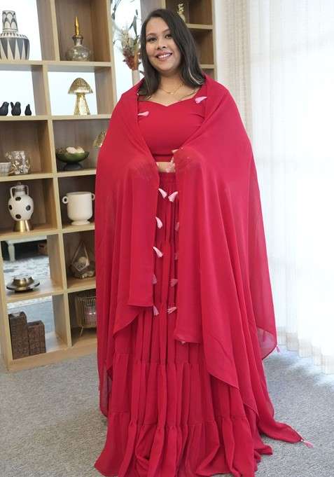 Maroon Emboridered Blended Chaniya Choli Set For Navratri And Garba