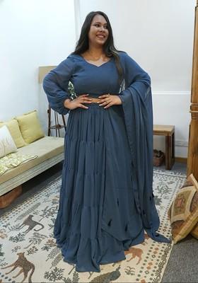 Grey Emboridered Blended Lehenga Choli