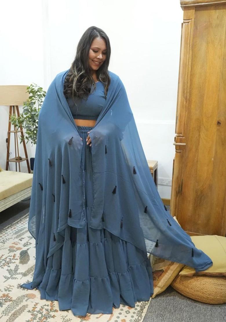 Grey Emboridered Blended Lehenga Choli - Indya