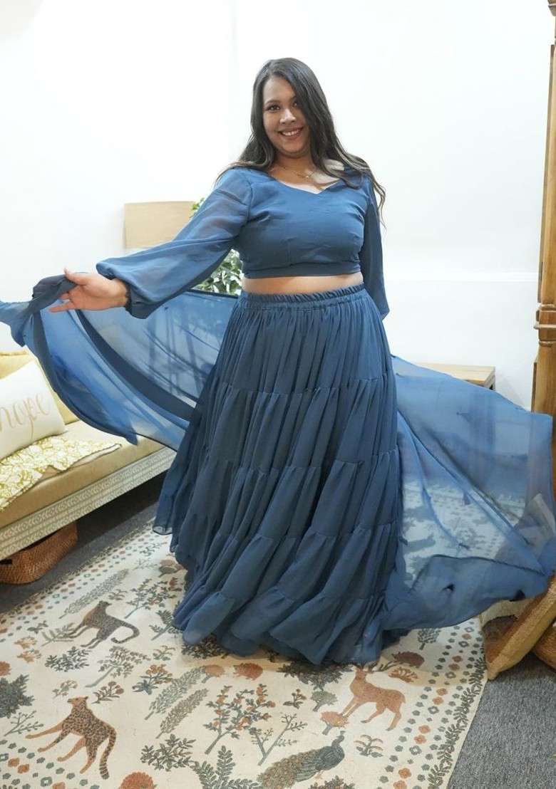 Grey Emboridered Blended Chaniya Choli Set For Navratri And Garba - Indya