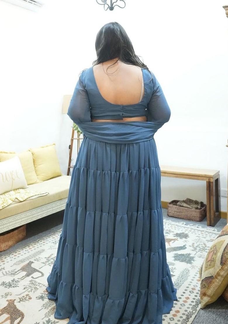 Grey Emboridered Blended Lehenga Choli - Indya